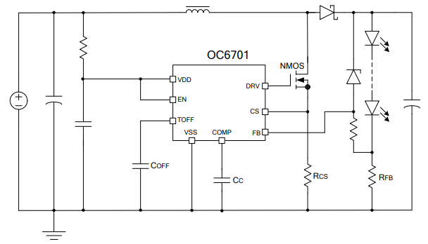 led恒流升压驱动芯片型号推荐OC6701电路图原理