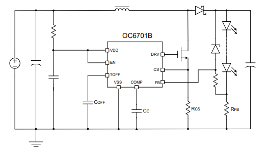 背光升压恒流芯片型号OC6701B应用电路图原理