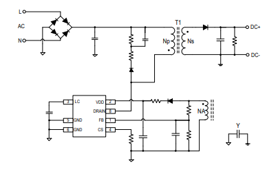 AC-DC降压型(PSR)驱动芯片SM7215P型号典型应用电路图
