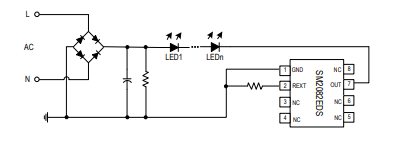 双通道低过温高压线性恒流芯片SM2082ED应用电路图