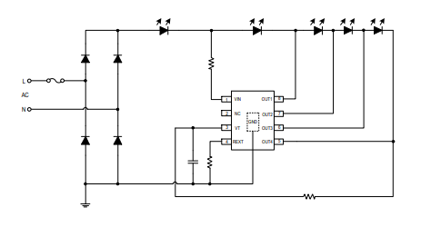 五段低THD新ERP(户外)高压线性恒功率芯片SM2255EKG应用电路图：