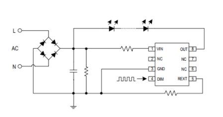 单通道调光高压线性智能照明芯片SM2083EGL型号应用电路图